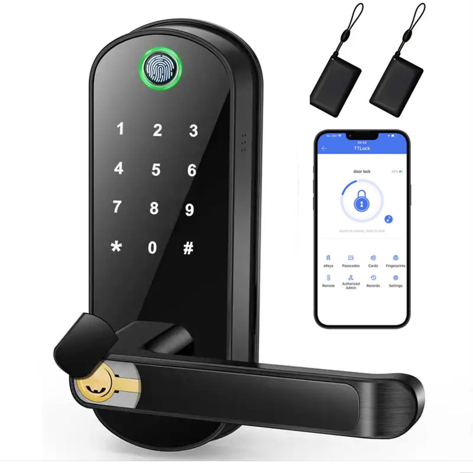 5 in 1 Corded Aluminum Smart Lock Deadbolt, Keyless Entry Door Lock with Fingerprint Digital, APP Control in Black
